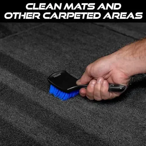 VIKING Carpet Cleaning Brush, Scrub Brush for Floor Mats, Cleaning Brush for Car Interior and Home, Black and Blue, 8.3 inch x 2.5 inch - 4