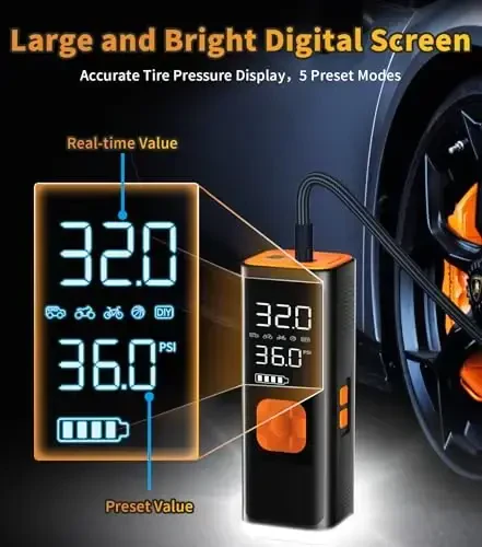 VIL Tire Inflator Portable Air Compressor, 12V DC Air Pump for Car Tires, 150PSI Portable Air Compressor with Pressure Gauge/LED Light, 20000MAH Portable Tire Inflator for Car, SUV,Pickup Truck,Moto - 3