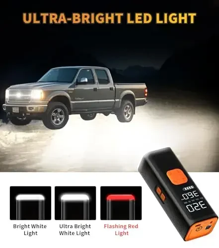 VIL Tire Inflator Portable Air Compressor, 12V DC Air Pump for Car Tires, 150PSI Portable Air Compressor with Pressure Gauge/LED Light, 20000MAH Portable Tire Inflator for Car, SUV,Pickup Truck,Moto - 5