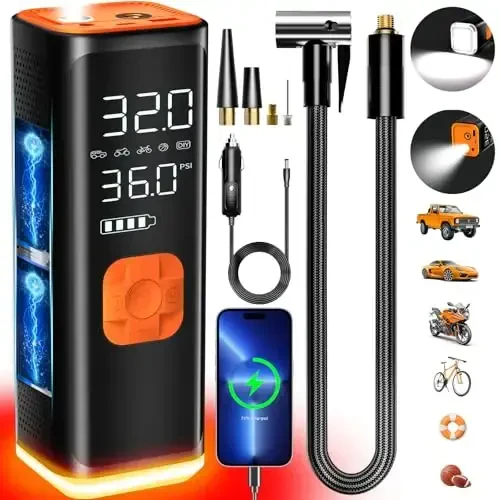 VIL Tire Inflator Portable Air Compressor, 12V DC Air Pump for Car Tires, 150PSI Portable Air Compressor with Pressure Gauge/LED Light, 20000MAH Portable Tire Inflator for Car, SUV,Pickup Truck,Moto - 1