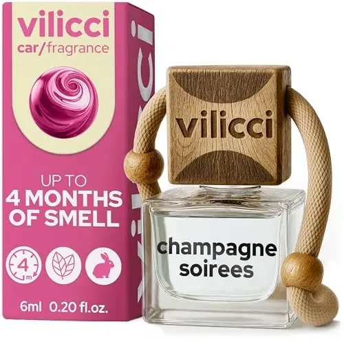 Vilicci Car Air Freshener | Hashamatli Osilgan Diffuzor | Premium Osilgan Avtomobil Diffuzori | Avto uchun uzoq muddatli xushbo'ylik | Avtomobil hidi 1 shisha (1 dona (1 qutida), Champagne & Soiree) 