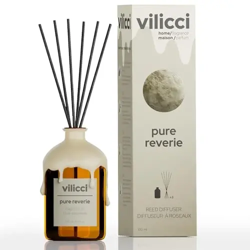 Vilicci Reed Diffuser, Pure Reverie Scent, Strong Home Air Freshener, Long-Lasting Aroma Diffuser for Home and Office Decor, Vegan, Cruelty-Free Oil Ingredients, 3.4 oz (100ml) - 1
