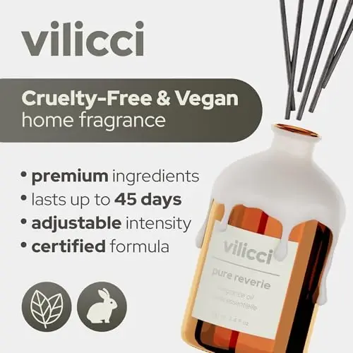 Vilicci Reed Diffuser, Pure Reverie Scent, Strong Home Air Freshener, Long-Lasting Aroma Diffuser for Home and Office Decor, Vegan, Cruelty-Free Oil Ingredients, 3.4 oz (100ml) - VILICCI (1)