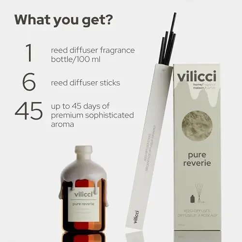 Vilicci Reed Diffuser, Pure Reverie Scent, Strong Home Air Freshener, Long-Lasting Aroma Diffuser for Home and Office Decor, Vegan, Cruelty-Free Oil Ingredients, 3.4 oz (100ml) - 3