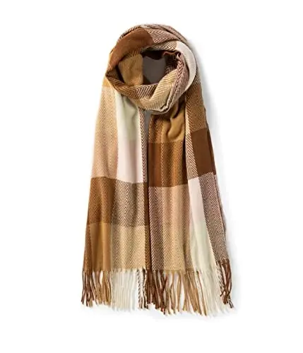 Villand Women's Wool Scarf - CasModazoneere Feel Winter Checked Scarves for Women, Large Soft Thick Shawls and Wraps with Gift Box 