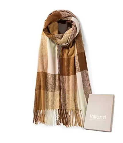 Villand Women's Wool Scarf - CasModazoneere Feel Winter Checked Scarves for Women, Large Soft Thick Shawls and Wraps with Gift Box - 2