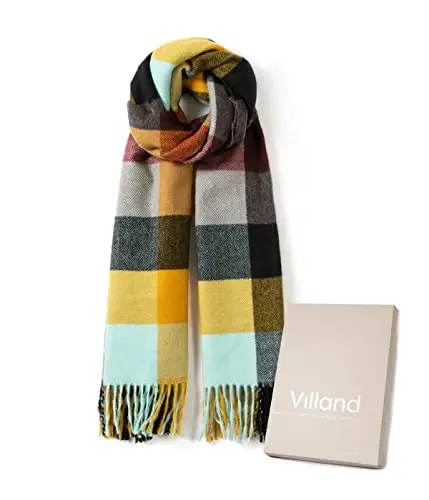 Villand Women's Wool Scarf - CasModazoneere Feel Winter Checked Scarves for Women, Large Soft Thick Shawls and Wraps with Gift Box - VILLAND (1)
