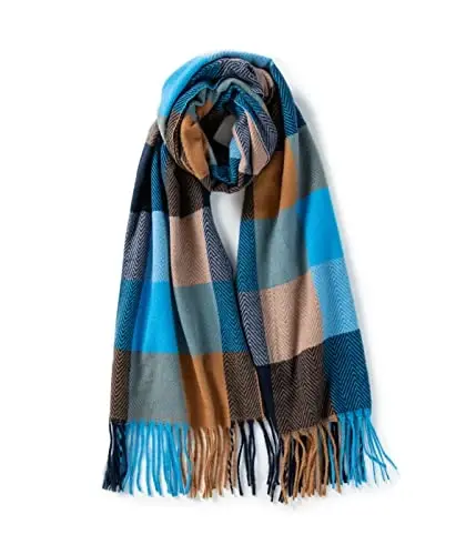 Villand Women's Wool Scarf - CasModazoneere Feel Winter Checked Scarves for Women, Large Soft Thick Shawls and Wraps with Gift Box 