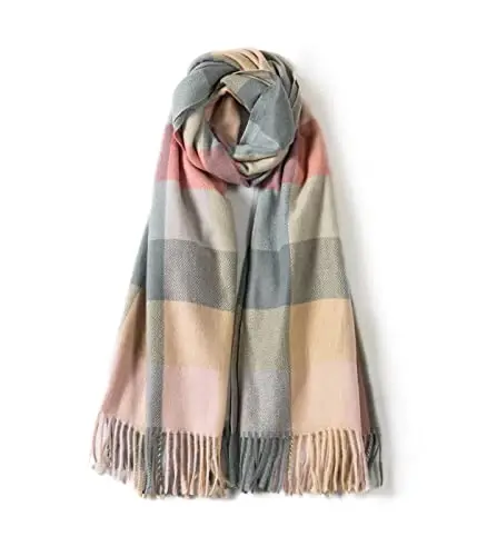 Villand Women's Wool Scarf - CasModazoneere Feel Winter Checked Scarves for Women, Large Soft Thick Shawls and Wraps with Gift Box - 1