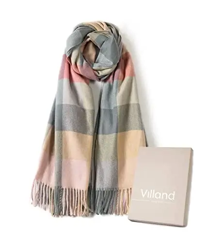 Villand Women's Wool Scarf - CasModazoneere Feel Winter Checked Scarves for Women, Large Soft Thick Shawls and Wraps with Gift Box - 2