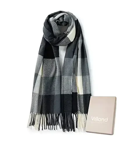 Villand Women's Wool Scarf - CasModazoneere Feel Winter Checked Scarves for Women, Large Soft Thick Shawls and Wraps with Gift Box - 2