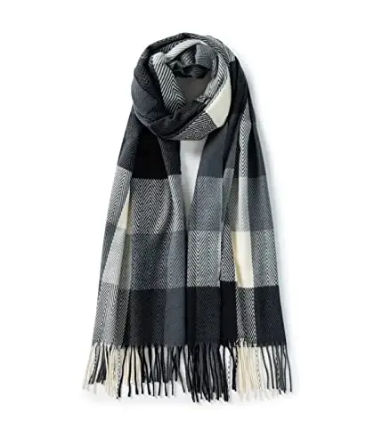 Villand Women's Wool Scarf - CasModazoneere Feel Winter Checked Scarves for Women, Large Soft Thick Shawls and Wraps with Gift Box 