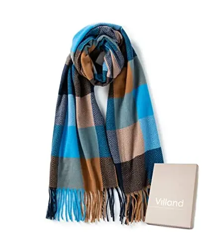 Villand Women's Wool Scarf - CasModazoneere Feel Winter Checked Scarves for Women, Large Soft Thick Shawls and Wraps with Gift Box - 2