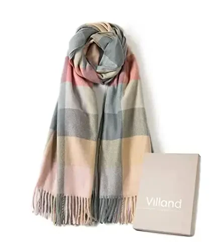 Villand Women's Wool Scarf - CasModazoneere Feel Winter Checked Scarves for Women, Large Soft Thick Shawls and Wraps with Gift Box - 2