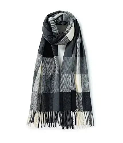 Villand Women's Wool Scarf - CasModazoneere Feel Winter Checked Scarves for Women, Large Soft Thick Shawls and Wraps with Gift Box - 1
