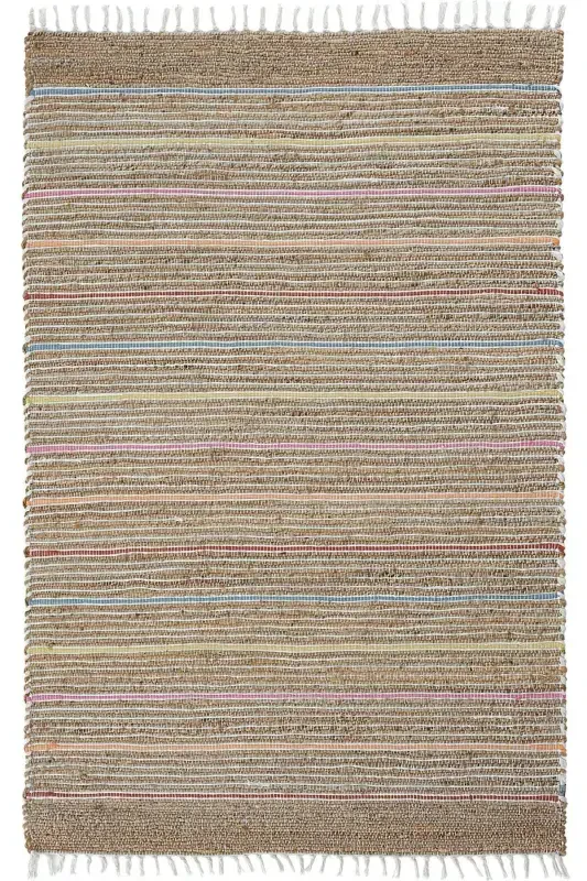 Vime 05 Natural Multi Jüt Halı Yolluk El Dokuma Jüt Kilim Hasır Halı Bohem El Halısı Otantik Halı-Renkli - 1