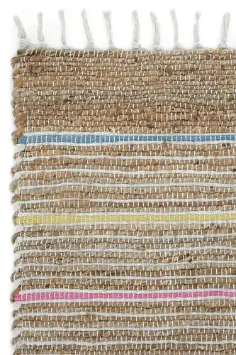 Vime 05 Natural Multi Jüt Halı Yolluk El Dokuma Jüt Kilim Hasır Halı Bohem El Halısı Otantik Halı-Renkli - 3