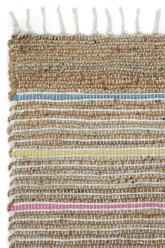 Vime 05 Natural Multi Jüt Halı Yolluk El Dokuma Jüt Kilim Hasır Halı Bohem El Halısı Otantik Halı-Renkli - 3