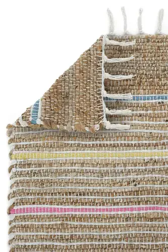 Vime 05 Natural Multi Jüt Halı Yolluk El Dokuma Jüt Kilim Hasır Halı Bohem El Halısı Otantik Halı-Renkli - 4