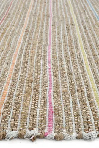 Vime 05 Natural Multi Jüt Halı Yolluk El Dokuma Jüt Kilim Hasır Halı Bohem El Halısı Otantik Halı-Renkli - 6