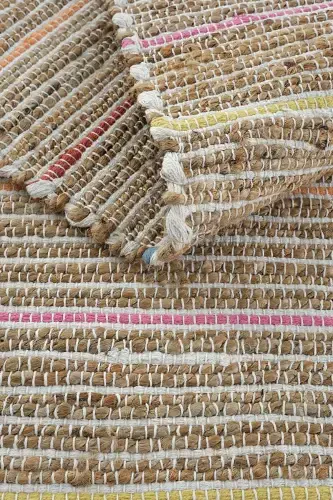 Vime 05 Natural Multi Jüt Halı Yolluk El Dokuma Jüt Kilim Hasır Halı Bohem El Halısı Otantik Halı-Renkli - 7