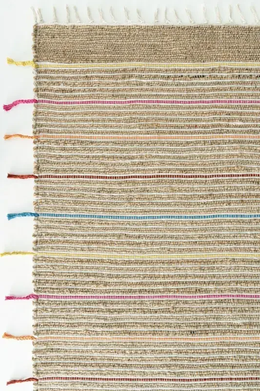 Vime 05 Natural Colored Fringed Jute Rug Hand Woven Jute Kilim Straw Rug Handmade Rug Authentic Rug Sss-Colored2 - 3