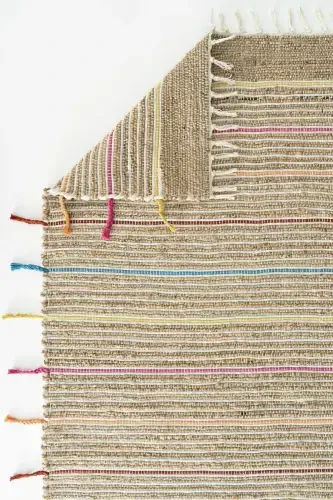 Vime 05 Natural Colored Fringed Jute Rug Hand Woven Jute Kilim Straw Rug Handmade Rug Authentic Rug Sss-Colored2 - 4