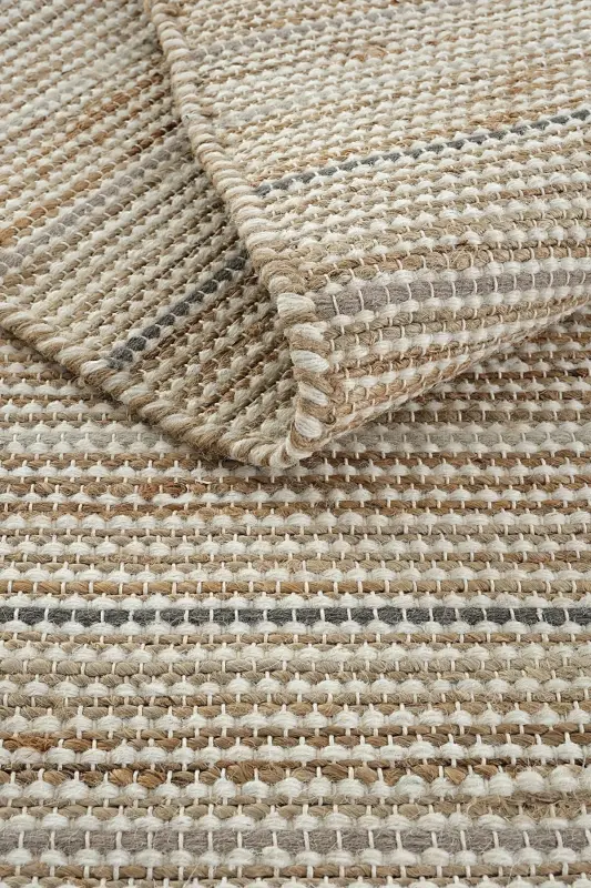 Vime 05 Natural Grey Jute Rug Runner Hand Woven Jute Kilim Straw Rug Bohemian Rug Authentic Rug-GREY - 7
