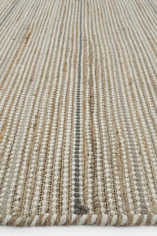 Vime 05 Natural Gri Jüt Halı Yolluk El Dokuma Jüt Kilim Hasır Halı Bohem El Halısı Otantik Halı-GRİ - 6