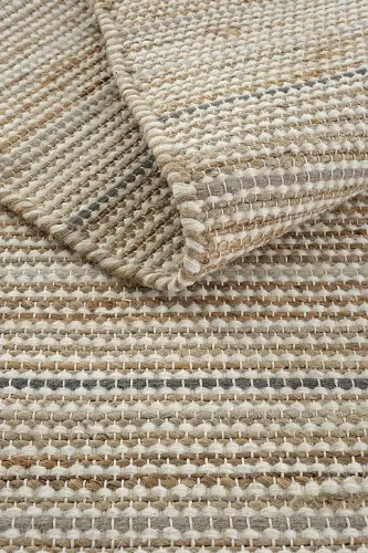 Vime 05 Natural Gri Jüt Halı Yolluk El Dokuma Jüt Kilim Hasır Halı Bohem El Halısı Otantik Halı-GRİ - 7
