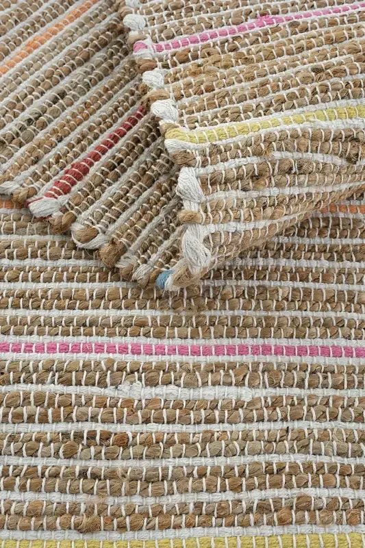 Vime 05 Natural Multi Jüt Halı Yolluk El Dokuma Jüt Kilim Hasır Halı Bohem El Halısı Otantik Halı-Renkli - 7