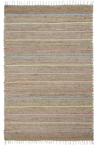 Vime 05 Natural Multi Jute Rug Runner Hand Woven Jute Kilim Straw Rug Bohemian Rug Authentic Rug-Colorful - 1