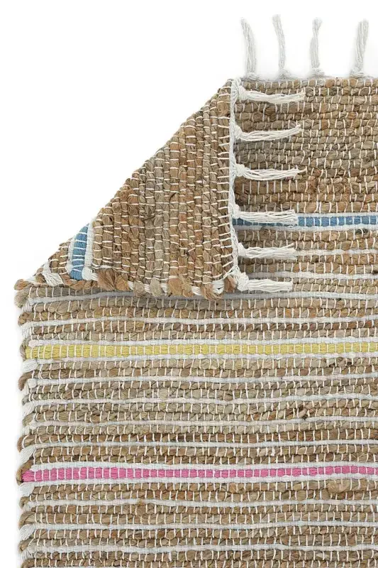 Vime 05 Natural Multi Jute Rug Runner Hand Woven Jute Kilim Straw Rug Bohemian Rug Authentic Rug-Colorful - 4