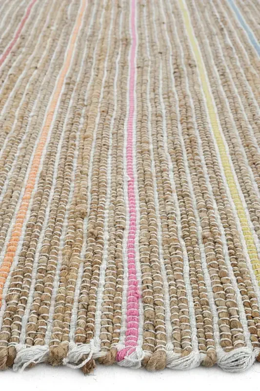 Vime 05 Natural Multi Jute Rug Runner Hand Woven Jute Kilim Straw Rug Bohemian Rug Authentic Rug-Colorful - 6