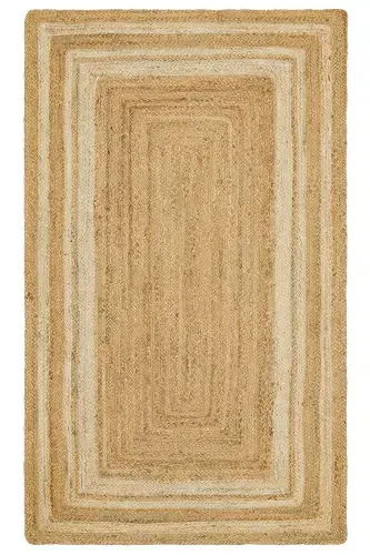 Vime 10 Natural Beyaz Jüt Halı Yolluk El Dokuma Jüt Kilim Hasır Halı Bohem El Halısı Otantik Halı-NaturaL Beyaz - 1