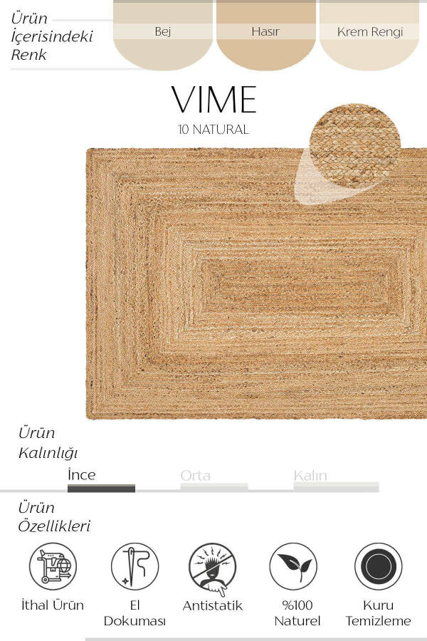 Vime 10 Natural Jute Rug Runner Handwoven Jute Kilim Straw Rug Decor Authentic Rug Bohemian Handwoven Rug - 3