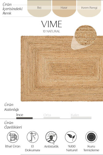 Vime 10 Natural Jute Rug Runner Handwoven Jute Kilim Straw Rug Decor Authentic Rug Bohemian Handwoven Rug - 12
