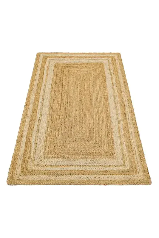 Vime 10 Natural White Jute Rug Runner Hand Woven Jute Kilim Straw Rug Bohemian Handmade Carpet Authentic Carpet-NaturaL White - 3