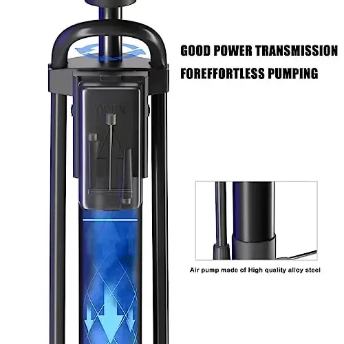 VIMILOLO Bicycle Pump, Bike Floor Pump with Gauge Inflator for Presta and Schrader Valve Portable Tire Pumps for Ball Bike Pumps - 4