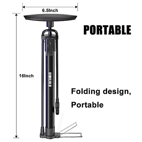 VIMILOLO Bicycle Pump, Bike Floor Pump with Gauge Inflator for Presta and Schrader Valve Portable Tire Pumps for Ball Bike Pumps - 5
