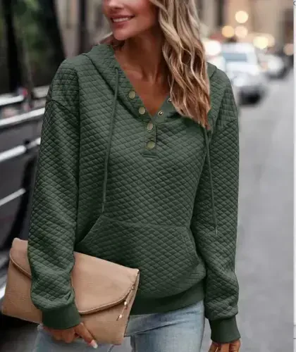 VIMPUNEC Ayollar kuzgi kundalik kapüşonli kozoklari Moda uzun qisma sviter Kapüşonli pullover toplari cho'ntak bilan - 3