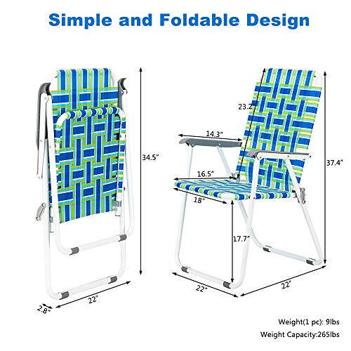 VINGLI Bahçe Çim Örgülü Katlanır Sandalye Seti 2 Adet, Açık Hava Plaj Taşınabilir Çim Sandalyesi Kamp Sandalyesi Plaj Sandalyesi Bahçe, Bahçe Yemek İçin (Mavi, Klasik) - 7