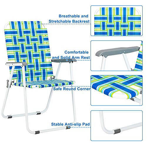 VINGLI Bahçe Çim Örgülü Katlanır Sandalye Seti 2 Adet, Açık Hava Plaj Taşınabilir Çim Sandalyesi Kamp Sandalyesi Plaj Sandalyesi Bahçe, Bahçe Yemek İçin (Mavi, Klasik) - 8