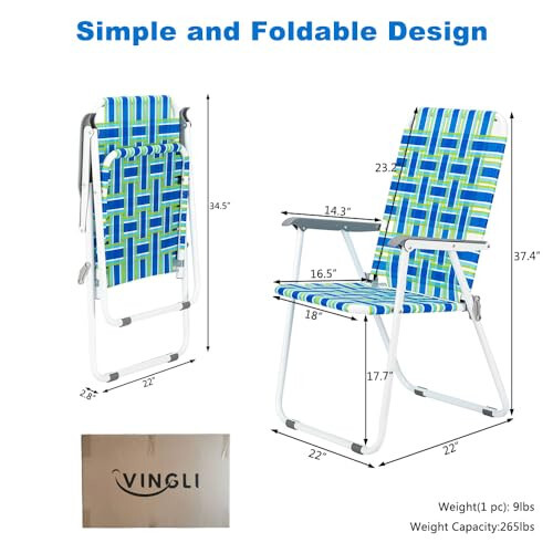 VINGLI Bahçe Çim Örgülü Katlanır Sandalye Seti 2 Adet, Açık Hava Plaj Taşınabilir Çim Sandalyesi Kamp Sandalyesi Plaj Sandalyesi Bahçe, Bahçe Yemek İçin (Mavi, Klasik) - 2