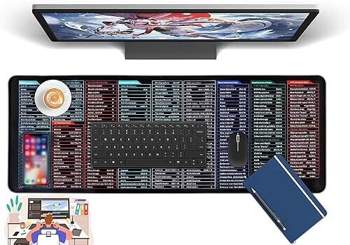 Excel Cheat Sheet Desk Pad, Large Mouse Pads, Excel Shortcut Keys Mousepad, Non-Slip XL Office Desk Mat for Keyboard and Mouse 31.5 x 11.8in - Vingtank