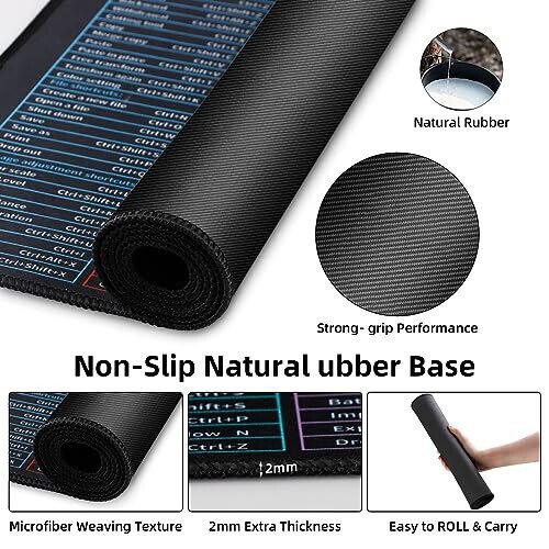 Excel Cheat Sheet Desk Pad, Large Mouse Pads, Excel Shortcut Keys Mousepad, Non-Slip XL Office Desk Mat for Keyboard and Mouse 31.5 x 11.8in - 2