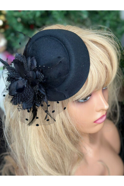 Vintage Bridal Wedding Invitation Tulle Veil Flower Hat Hair Accessory Clip Hairpin Black - 1