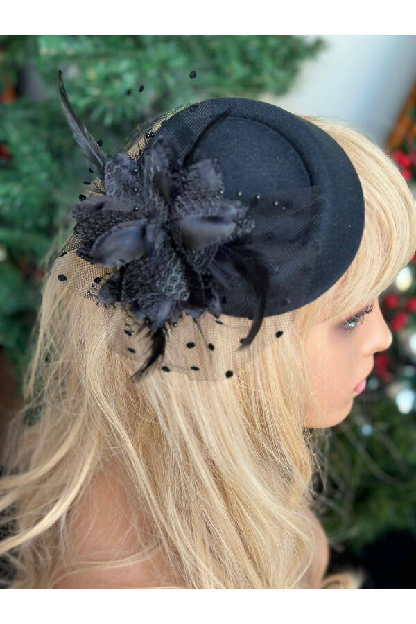 Vintage Bridal Wedding Invitation Tulle Veil Flower Hat Hair Accessory Clip Hairpin Black - 2