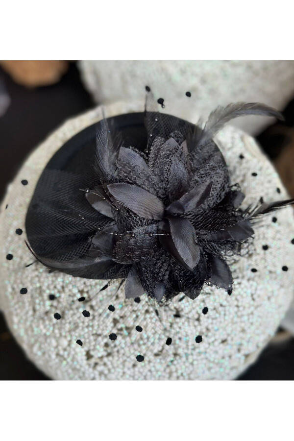 Vintage Bridal Wedding Invitation Tulle Veil Flower Hat Hair Accessory Clip Hairpin Black - 4