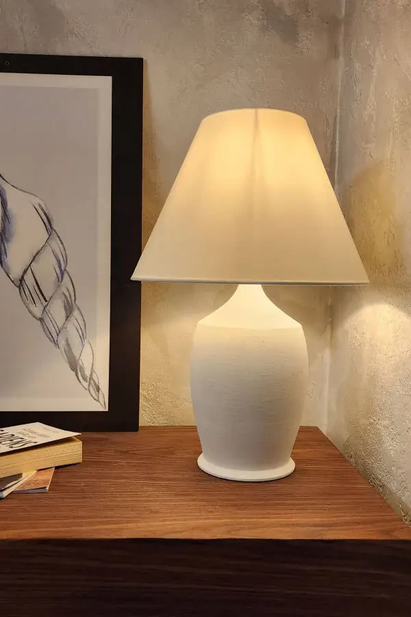 Vintage Ceramic Lampshade Large Ecru-Conical Ecru - 1